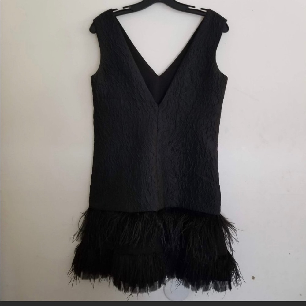 BCBG MaxAzria Black Sleeveless Jamysen Feather Trim Jacquard Mini Dress Size 0 - Picture 7 of 11